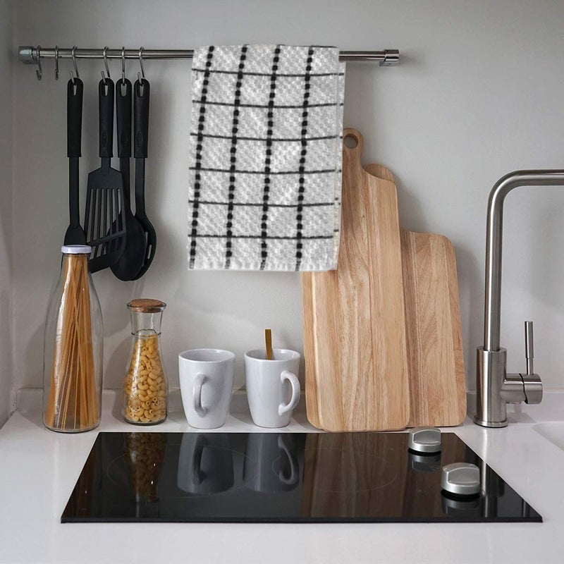TALVANIA Kitchen Dish Towels  100% Cotton Dobby Weave Terry Towel Set  15"" X 25""  6 Pack Soft and Absorbent Multipurpose Dish Cloth  Hand Towel and Cleaning  Washable (Black and White) - Image 5