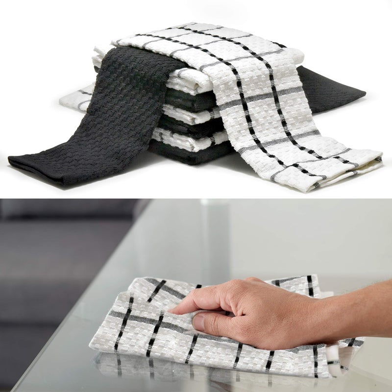 TALVANIA Kitchen Dish Towels  100% Cotton Dobby Weave Terry Towel Set  15"" X 25""  6 Pack Soft and Absorbent Multipurpose Dish Cloth  Hand Towel and Cleaning  Washable (Black and White) - Image 4