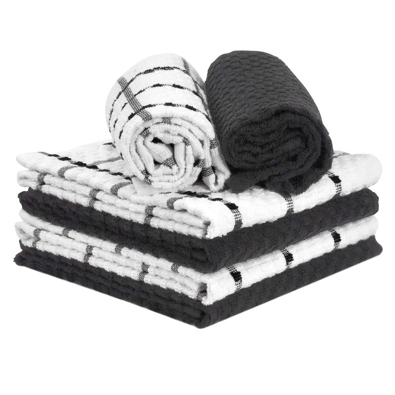 TALVANIA Kitchen Dish Towels  100% Cotton Dobby Weave Terry Towel Set  15"" X 25""  6 Pack Soft and Absorbent Multipurpose Dish Cloth  Hand Towel and Cleaning  Washable (Black and White) - Image 2