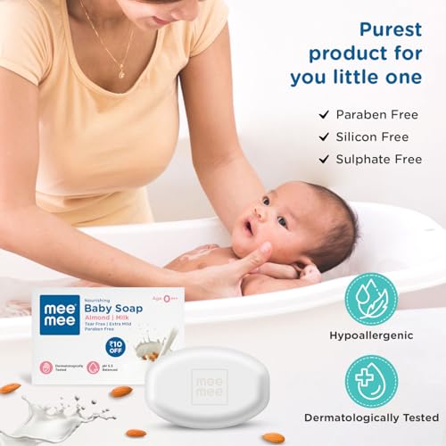 Mee Mee Nourishing Baby Soap for Bath Bar with 100% Natural Almond Oil & Milk Extract, Dermatologically Tested for Soft Baby Skin, 75 Gram - Image 5