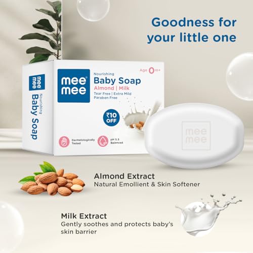 Mee Mee Nourishing Baby Soap for Bath Bar with 100% Natural Almond Oil & Milk Extract, Dermatologically Tested for Soft Baby Skin, 75 Gram - Image 4