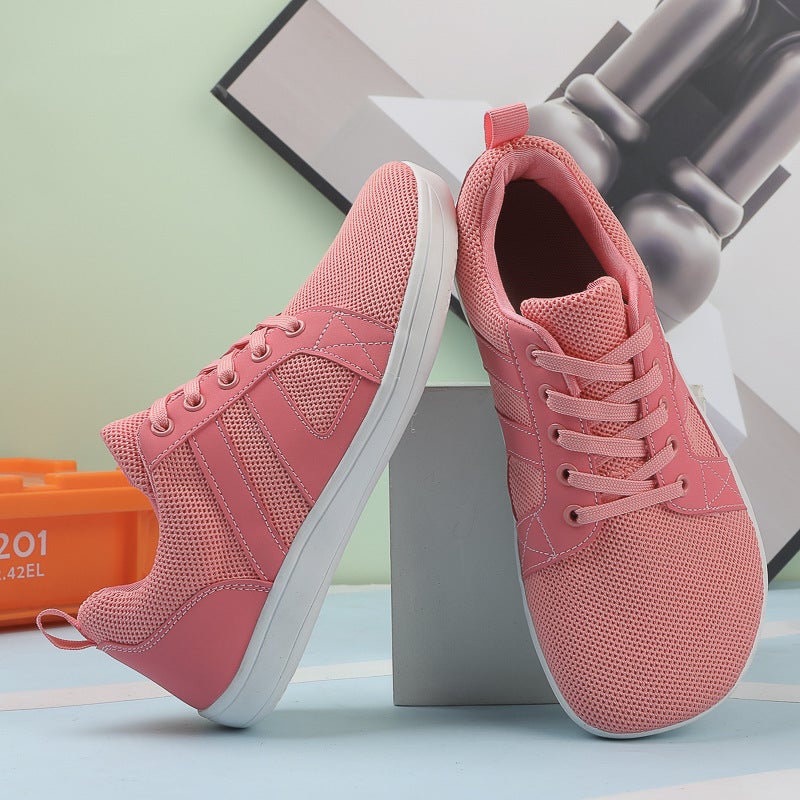 Cross-border New Hiking Wide-head Barefoot Shoes Comfortable Walking Breathable Soft-soled Couple Flying Weaving Casual sneaker Pink