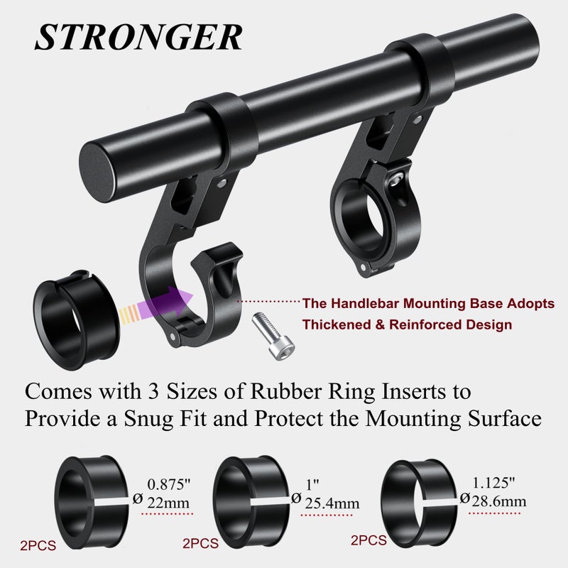 BRCOVAN Aluminum Alloy Handlebar Extender Extensions with 8'' Long Cross Bar with Double Clamp Mounting Base Fit 0.875'' / 1'' / 1.125'' / 1.26'' Handlebars for Bike Bicycle Motorcycle Scooter ATV - Image 4