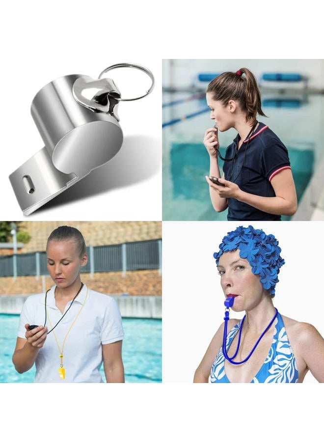 FineGood 8 Packs Coaches Referee Whistles with Lanyards, 7 Colorful Plastic and 1 Stainless Steel Metal Whistles for Football Sports Lifeguards Survival Emergency Training - Multi-Color - Image 3
