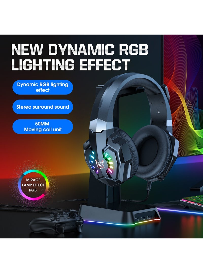 onikuma X32 Wired Gaming Headset Noise Cancelling Headphones Music Earphones Suitable For Computer Laptop With RGB Lighting Mic - Image 2