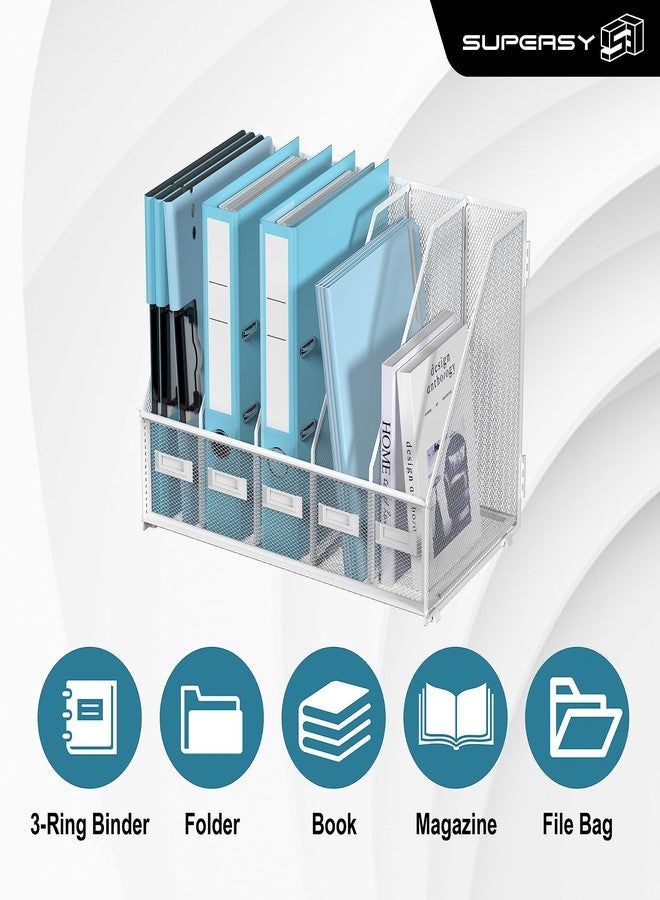 SUPEASY Desk Organizers Metal Desk Magazine File Holder with 5 Vertical Compartments Rack File Organizer for Office Desktop, Home Workspace, White Plus - Image 4