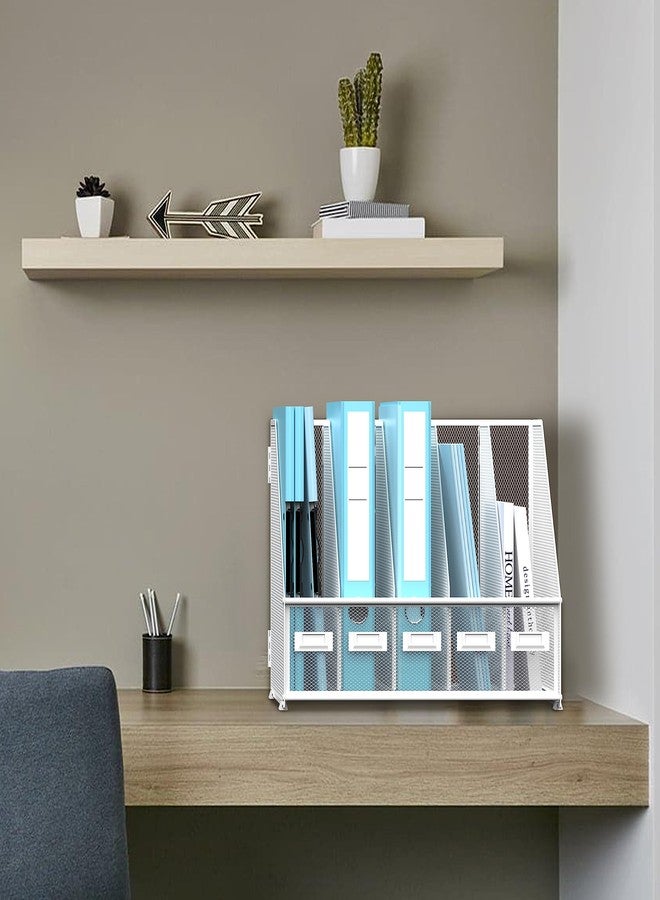 SUPEASY Desk Organizers Metal Desk Magazine File Holder with 5 Vertical Compartments Rack File Organizer for Office Desktop, Home Workspace, White Plus - Image 2