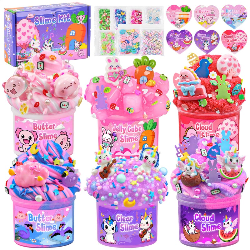 LAWOHO 6 Pack Pink Slimes, Glow in the Dark Cloud Slime kit for Girls Ages 8-12, Perfect Kids Butter Slime Party Favors Goodie Bag Stuffers, Stress Relief Toys for Birthday Valentine's Day Easter Gift - Image 1