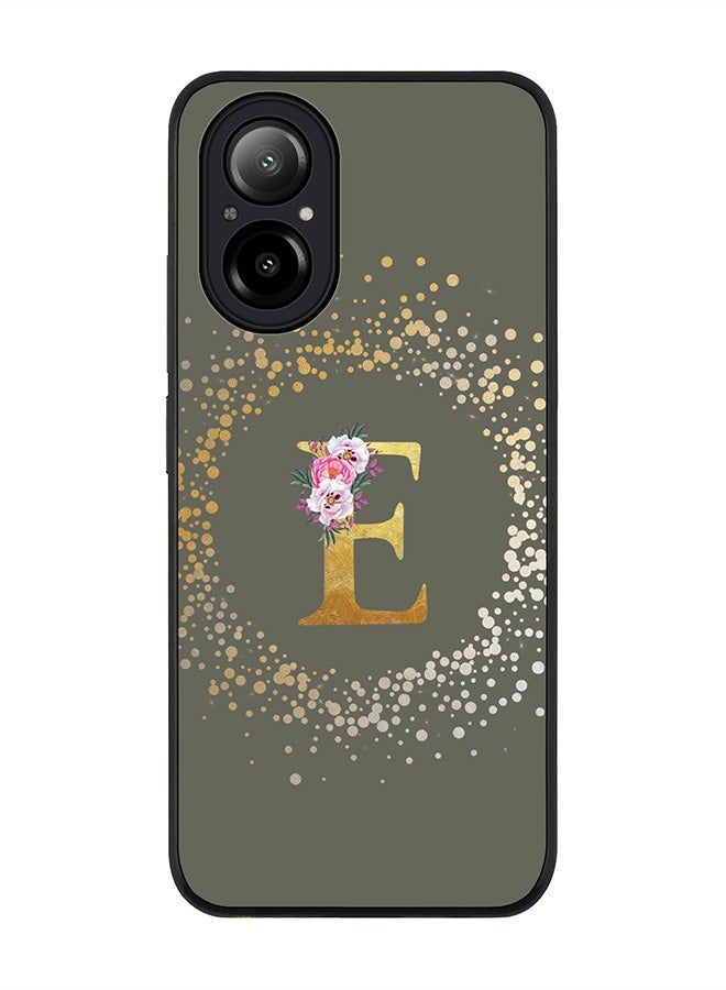 Stylizedd Rugged Black Edge Case for Realme C67 4G, Slim fit Case Cover- Custom Monogram Initial Letter Floral Pattern Alphabet - E  (Olive Green) - Image 1