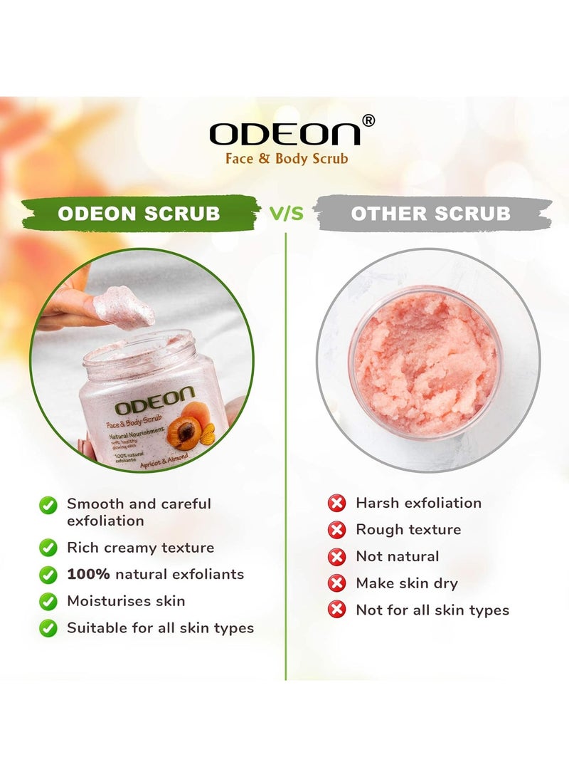 Odeon Apricot and Almond Body Scrub (300ml) Exfoliating Body Scrub for Even and Glowing Skin Reduce Fine Lines Nutrient-Rich Almond Oil Scrub Gentle Exfoliating Face Scrub - Image 2