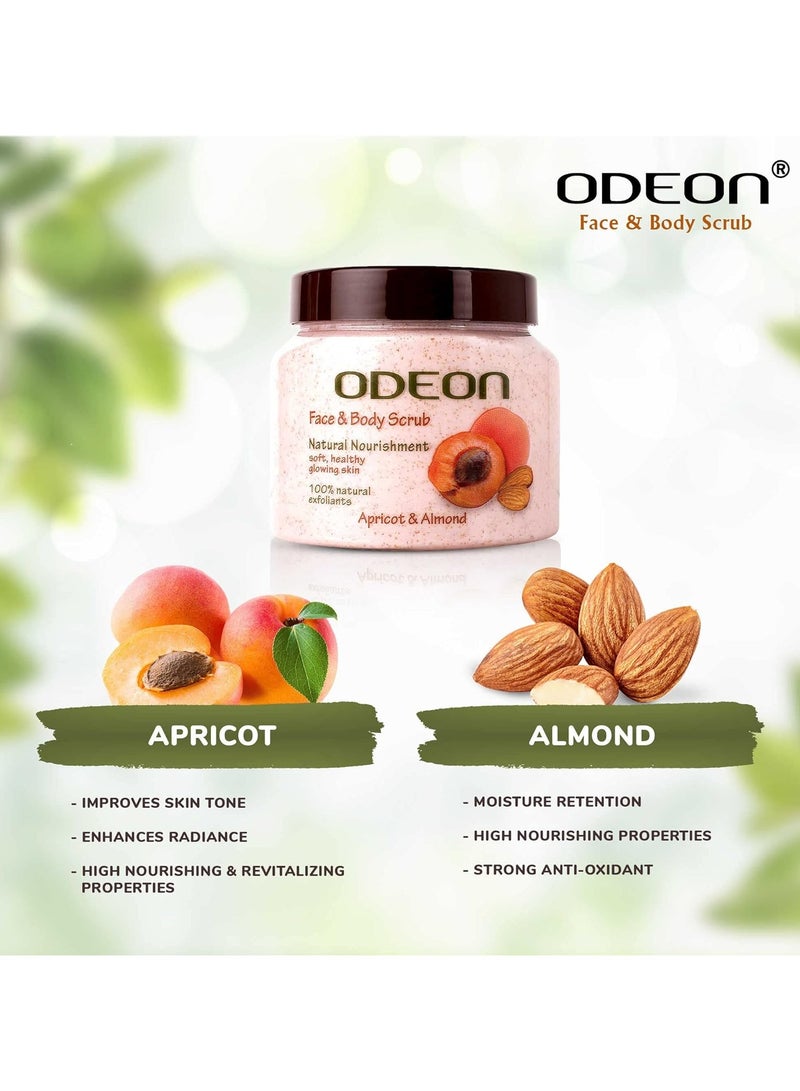 Odeon Apricot and Almond Body Scrub (300ml) Exfoliating Body Scrub for Even and Glowing Skin Reduce Fine Lines Nutrient-Rich Almond Oil Scrub Gentle Exfoliating Face Scrub - Image 3