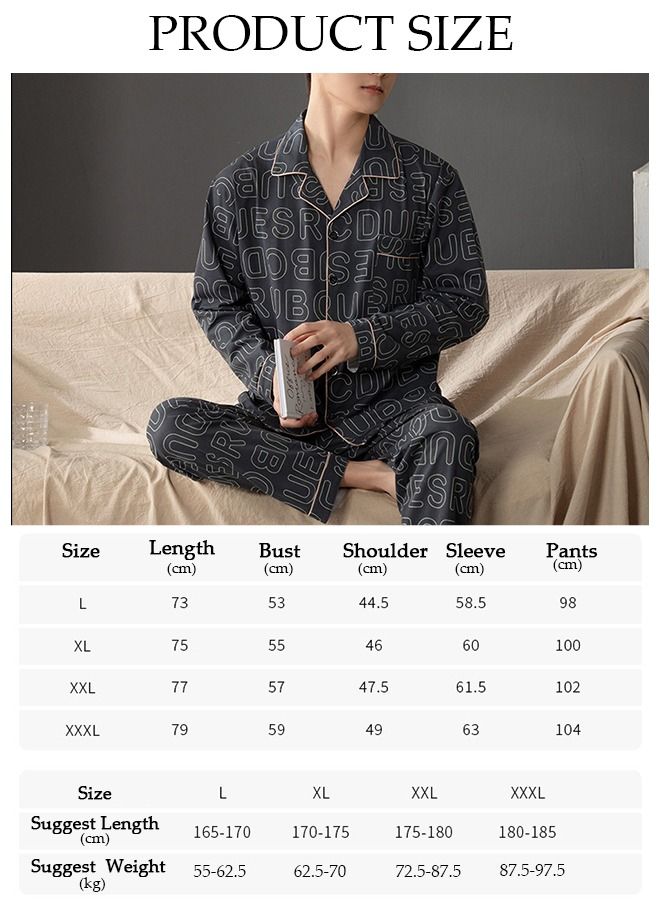 DUNISO 2-piece Men' s Pajama Set Cotton Long Sleeve Sleepwear with Button Classic Loungewear Nightwear Notch Neck Shirt and Waist Elastic Pants Pajama for Men Teenagers - Image 2