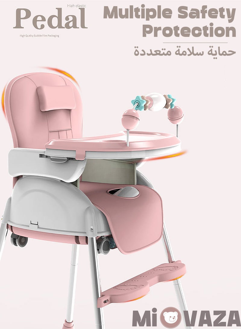 Mi VAZA 3 In 1 High Chairs For Babies And Toddlers, Convertible High Chair, Versatile, Easy Clean And Space Saver High Chair, Baby High Chair With Foot Rest And Adjustable Tray For Travel - Pink - Image 2