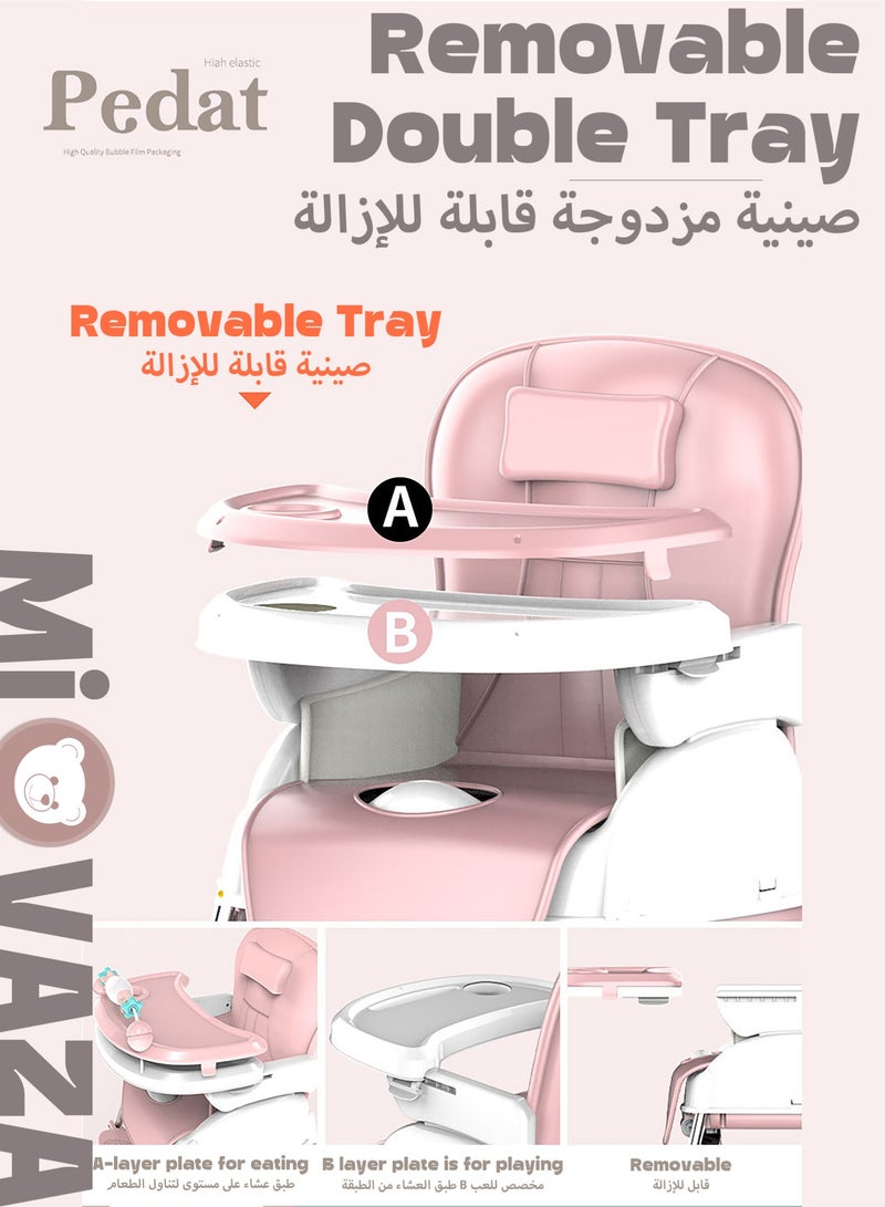 Mi VAZA 3 In 1 High Chairs For Babies And Toddlers, Convertible High Chair, Versatile, Easy Clean And Space Saver High Chair, Baby High Chair With Foot Rest And Adjustable Tray For Travel - Pink - Image 5