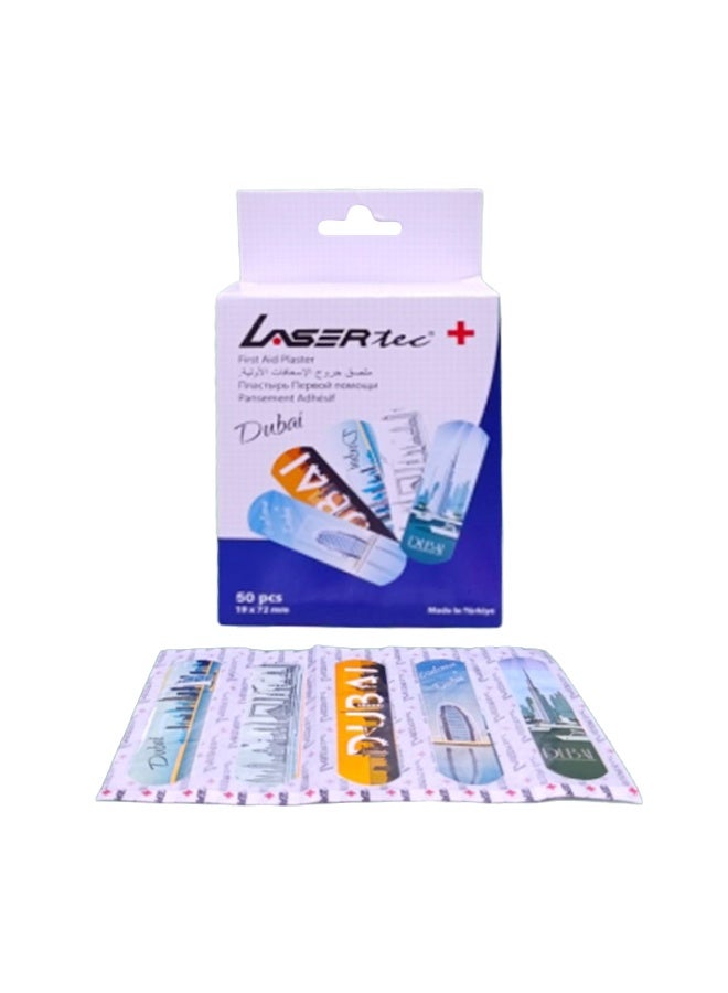 Lasertec PE Dubai Design Plasters 19×72mm – Stylish & Comfortable Adhesive Bandages, 50-Piece Box - Image 1