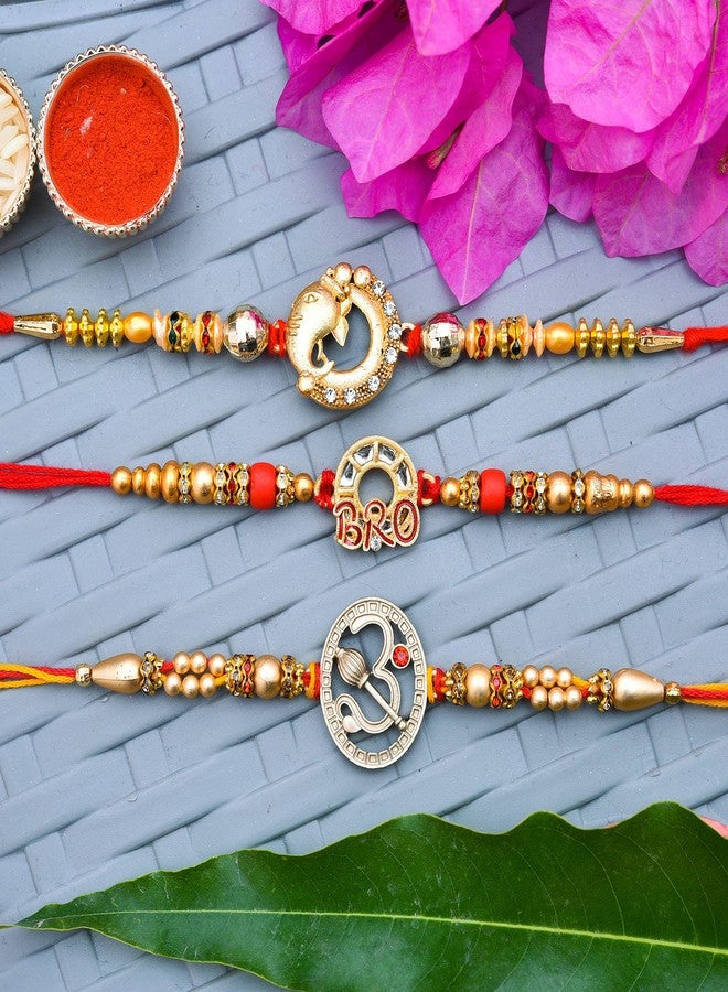 Pride Store Om And Ganesha Or Bro Rakhi Combo(Pack of 3) Rakhi,1 Tilak Pack With Raksha Bandhan Greet Card - Image 2