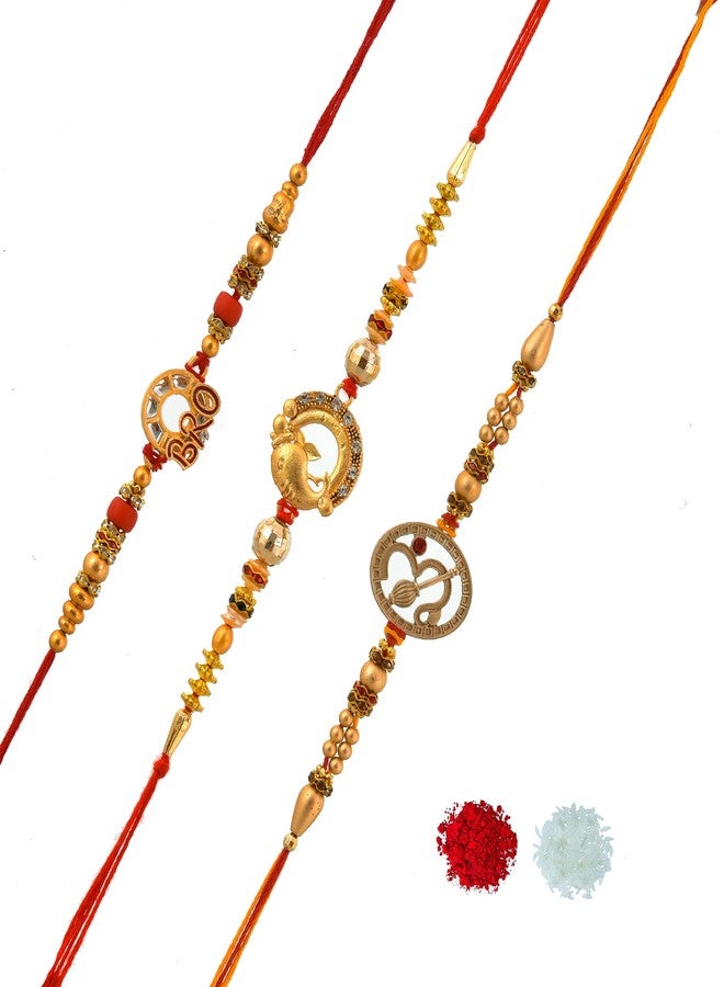 Pride Store Om And Ganesha Or Bro Rakhi Combo(Pack of 3) Rakhi,1 Tilak Pack With Raksha Bandhan Greet Card - Image 3