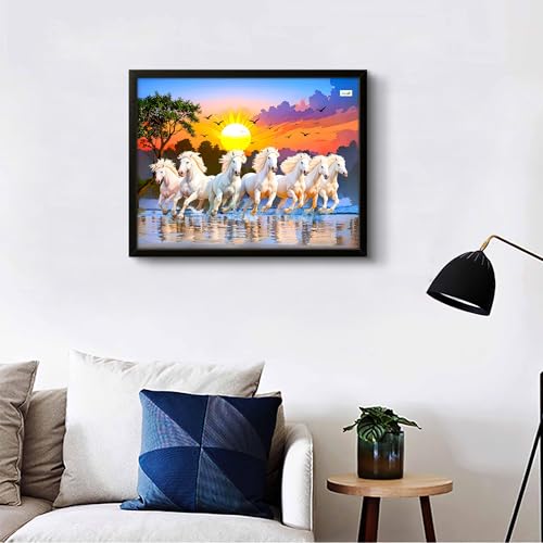 Nozvera 7 Horses Painting with Frame for Vastu – Rising Sun Wall Decor Painting | 7 Horses Wall Decor Photo Frame 12 x 18 inch | Modern Art Wall Painting for Living Room, Bedroom & Home Decoration - Image 3
