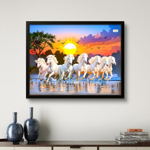 Nozvera 7 Horses Painting with Frame for Vastu – Rising Sun Wall Decor Painting | 7 Horses Wall Decor Photo Frame 12 x 18 inch | Modern Art Wall Painting for Living Room, Bedroom & Home Decoration - Image 5