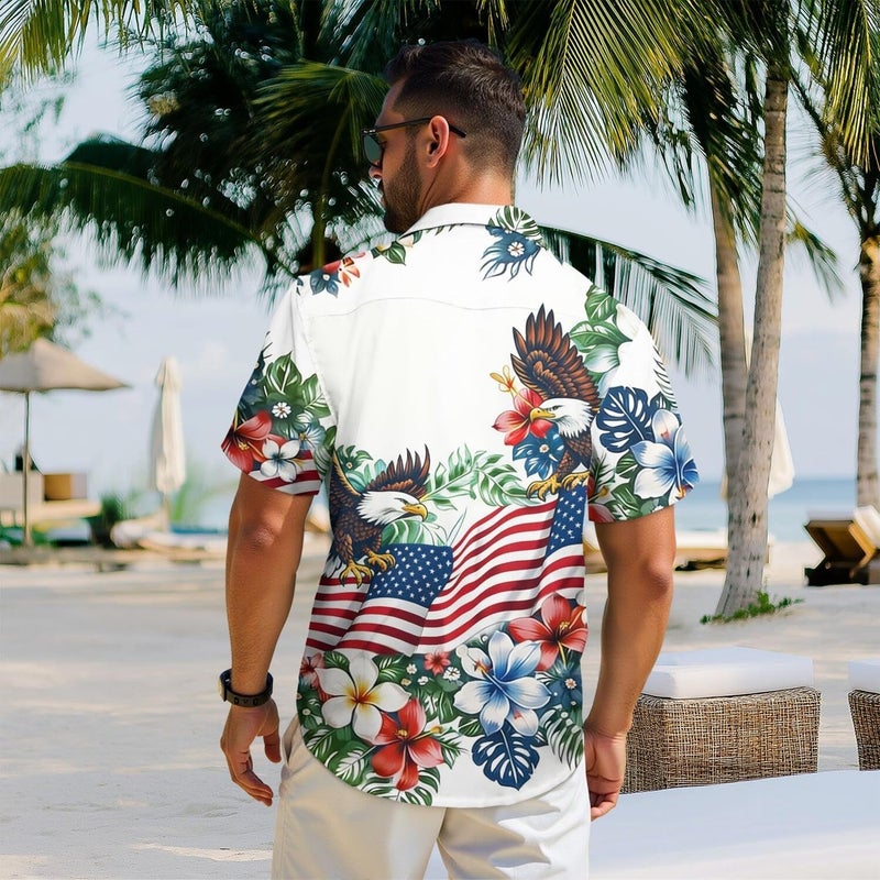 250Th Anniversary USA Hawaiian Shirt for Men, 1776-2026 Patriotic Short Sleeve Shirt, Independence Day Gifts M White - Image 4