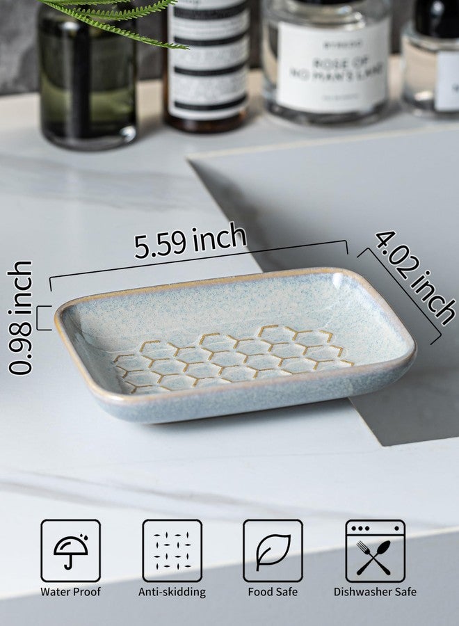 Gomakren Soap Dish for Shower, Bar Soap Holder, Ceramic Soap Dishes for Bar Soap, Sponge Holder Soap Saver Soap Tray for Bathroom Kitchen Sink, 5.5 Inch, Gray - Image 3