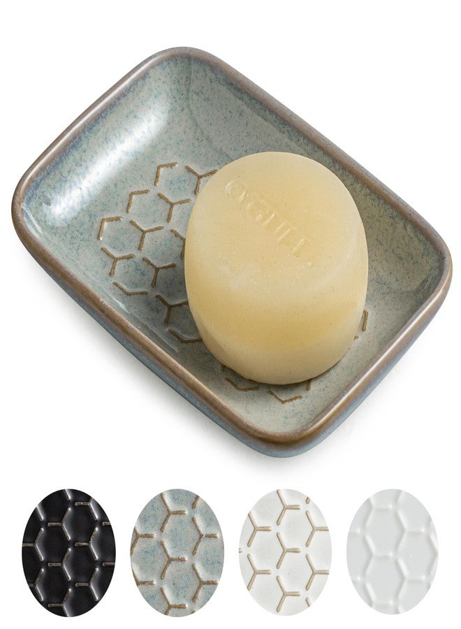 Gomakren Soap Dish for Shower, Bar Soap Holder, Ceramic Soap Dishes for Bar Soap, Sponge Holder Soap Saver Soap Tray for Bathroom Kitchen Sink, 5.5 Inch, Gray - Image 1