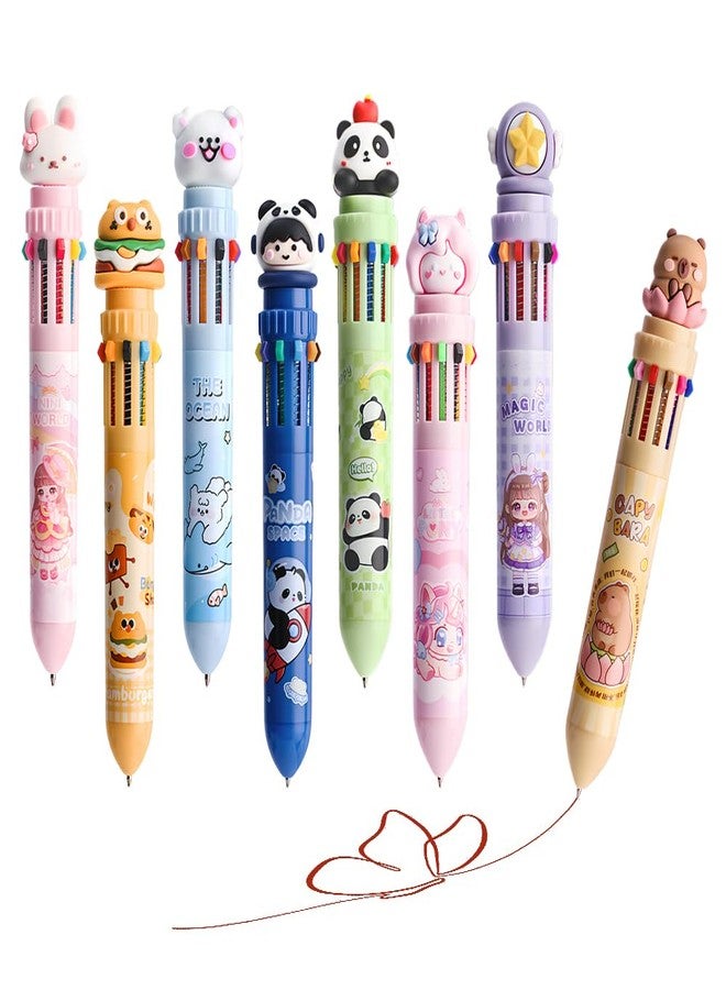 WATUNID 8Pcs 0.7mm Multicolor Ballpoint Pen, 10-in-1,12-in-1 Colored Retractable Cartoon Animal Ballpoint Pens, Kawaii Cute Pens for Office Back to School Supplies Students and Children Gift - Image 1