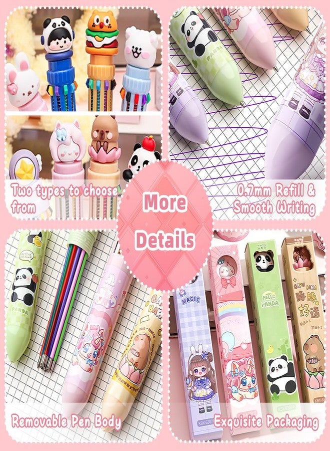 WATUNID 8Pcs 0.7mm Multicolor Ballpoint Pen, 10-in-1,12-in-1 Colored Retractable Cartoon Animal Ballpoint Pens, Kawaii Cute Pens for Office Back to School Supplies Students and Children Gift - Image 3