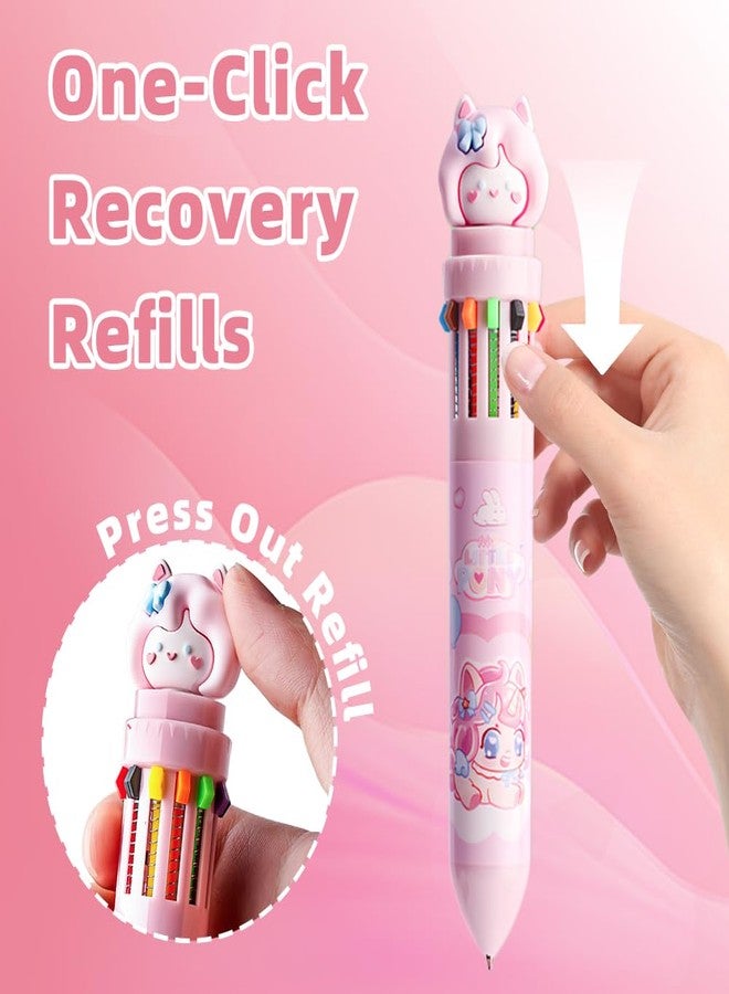 WATUNID 8Pcs 0.7mm Multicolor Ballpoint Pen, 10-in-1,12-in-1 Colored Retractable Cartoon Animal Ballpoint Pens, Kawaii Cute Pens for Office Back to School Supplies Students and Children Gift - Image 4