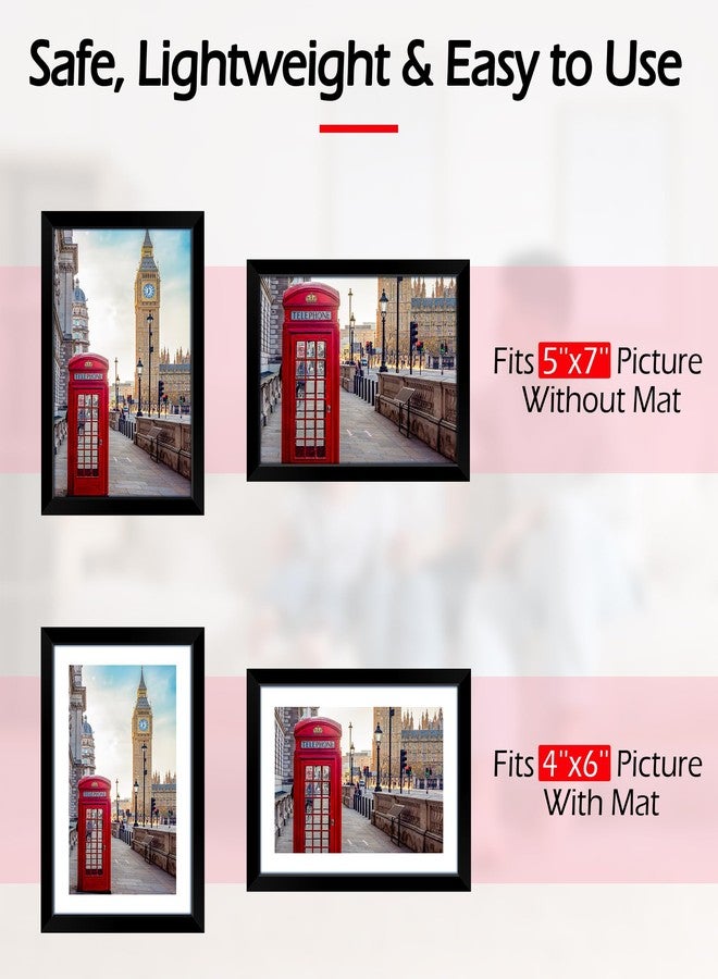 HOMERHYME مجموعة إطارات صور هومرهايم 5x7، 8 قطع، إطار أسود للتعليق على الحائط أو العرض على الطاولة، يناسب صور 4x6 مع حافة داخلية أو 5x7 بدون حافة داخلية، إطار صور بزجاج شبكي عالي الجودة لتزيين المنزل - Image 2