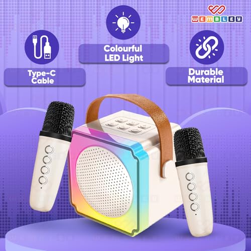 Wembley Dual Karaoke Mic with Speaker for Kids Enhances Singing Fun with Bluetooth Wireless & RGB Lights | Rechargeable & Portable for Girls & Boys - Image 4