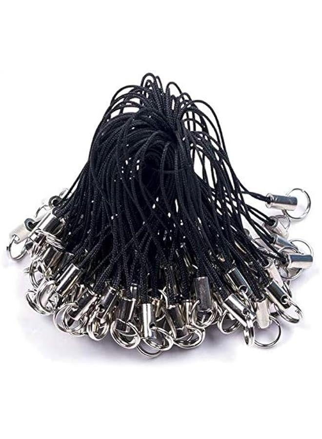 50 Pieces Cell Phone Strap Black with Silver Tone Split Ring for Mobile Cell Phone USB Flash Drive, MP3, MP4, Key Finder  - Image 1