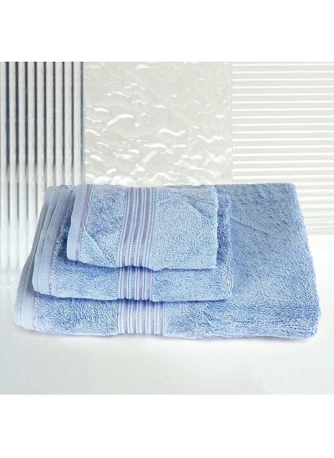 White Rose - 3 Pcs Events Dyed Towel set 550 GSM 100% Cotton Terry Viscose Border 1 Bath Towel (75x145) cm, 1 Hand Towel (50x90) cm, 1 Face Towel (33x33) cm Premiun Look Luxury Feel Extremely Absorbent Blue Color - Image 1