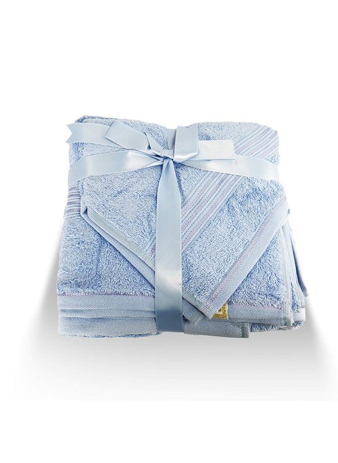 White Rose - 3 Pcs Events Dyed Towel set 550 GSM 100% Cotton Terry Viscose Border 1 Bath Towel (75x145) cm, 1 Hand Towel (50x90) cm, 1 Face Towel (33x33) cm Premiun Look Luxury Feel Extremely Absorbent Blue Color - Image 1