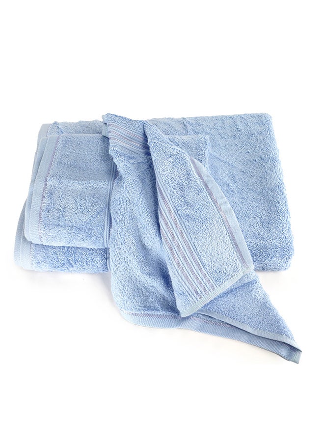 White Rose - 3 Pcs Events Dyed Towel set 550 GSM 100% Cotton Terry Viscose Border 1 Bath Towel (75x145) cm, 1 Hand Towel (50x90) cm, 1 Face Towel (33x33) cm Premiun Look Luxury Feel Extremely Absorbent Blue Color - Image 1