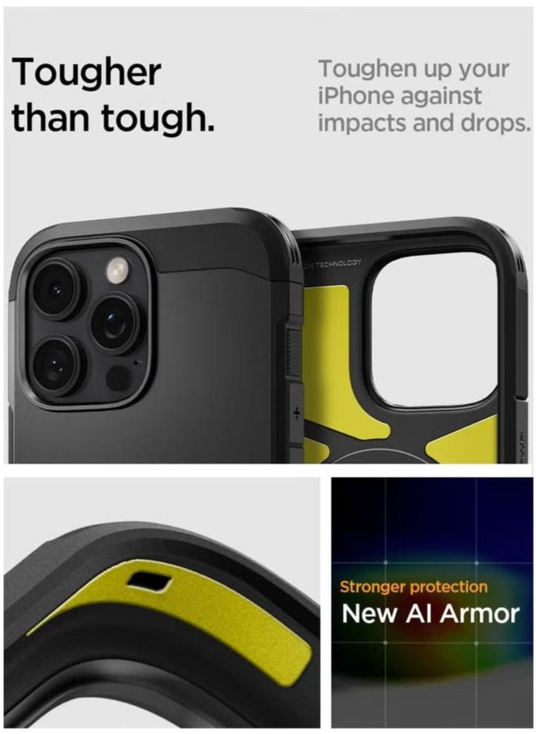 سبايجن - جراب Tough Armor T (Ai) MagFit AI لهاتف iPhone 16 Pro MAX [زر التحكم في الكاميرا] MagSafe مع حامل - أسود - Image 1
