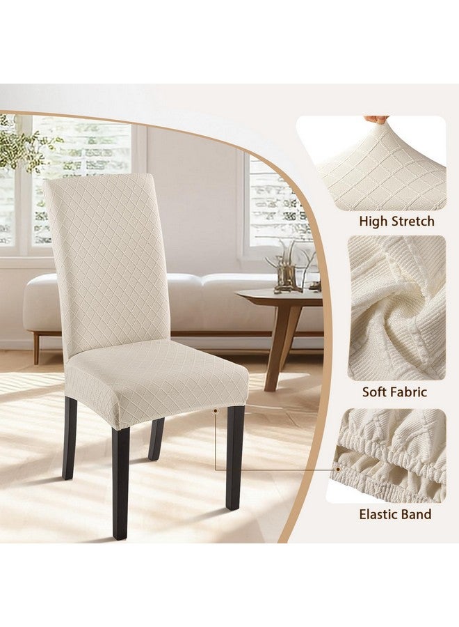 SearchI أغطية كراسي طاولة الطعام SearchI مجموعة من 6، أغطية كراسي بارسونز جاكارد قابلة للتمدد تناسب بشكل ممتاز قابلة للإزالة والغسل لحماية كراسي المطبخ لطاولة الطعام، الفندق، الحفل (مربعات بيج) - Image 3