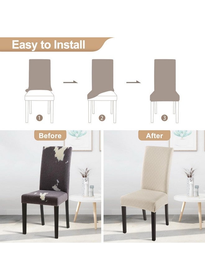 SearchI أغطية كراسي طاولة الطعام SearchI مجموعة من 6، أغطية كراسي بارسونز جاكارد قابلة للتمدد تناسب بشكل ممتاز قابلة للإزالة والغسل لحماية كراسي المطبخ لطاولة الطعام، الفندق، الحفل (مربعات بيج) - Image 4