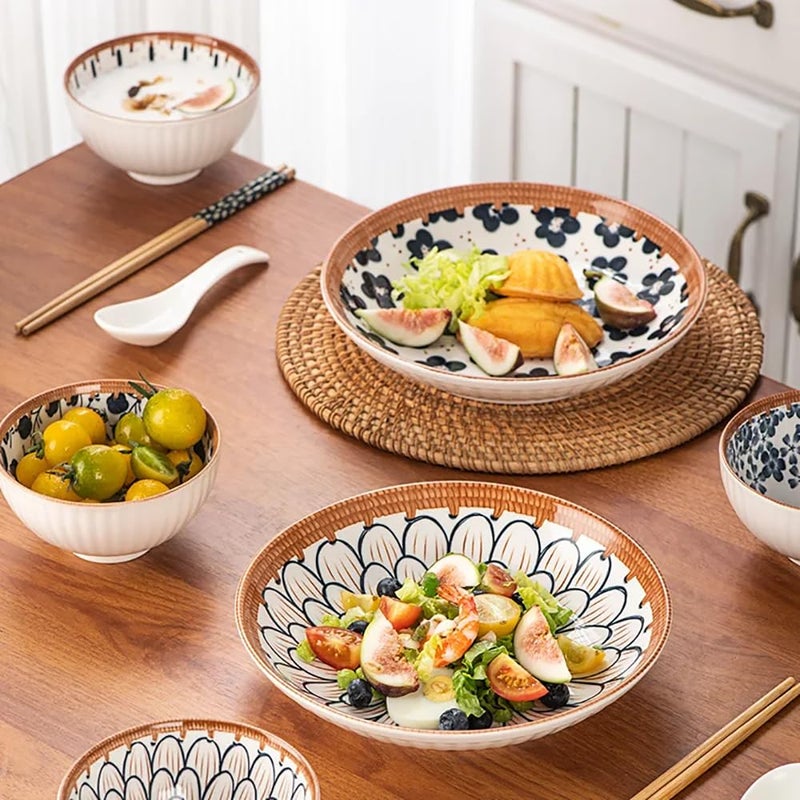pepplo Porcelain Plates and Bowls Sets Dinnerware Sets Soup Bowls Dinner Plates Ceramic Plates (2 Bowls+1 Plate+ 2 Chopsticks) - Image 4