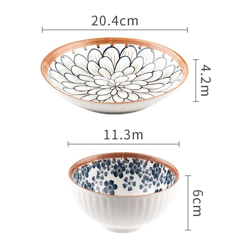 pepplo Porcelain Plates and Bowls Sets Dinnerware Sets Soup Bowls Dinner Plates Ceramic Plates (2 Bowls+1 Plate+ 2 Chopsticks) - Image 2