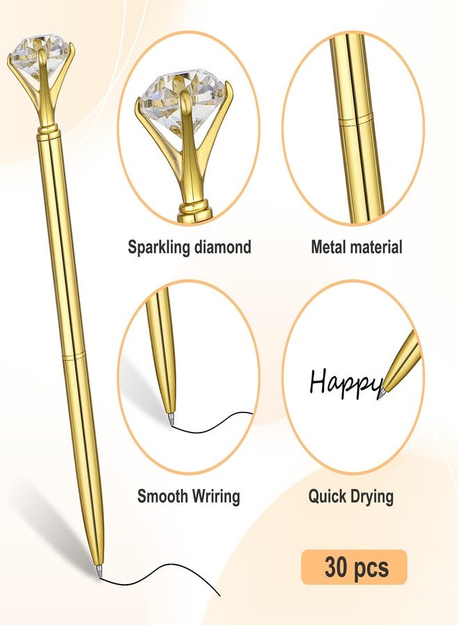 Tobeelec 30 Pcs Bulk Diamond Pens with Crystal Bridal Shower Gifts Metal Bling Ballpoint Pens with Black Ink for Bridal Shower Wedding Party Office School (Gold) - Image 2