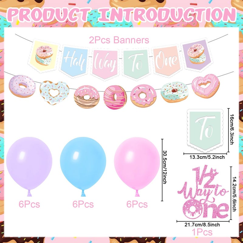 Aposwow Donut 6 Months Birthday Decorations - Aposwow 21PCS Sweet Donut Half Way Birthday Decorations Banners Balloons 1/2 Way to One Cake Topper Sweet 1/2 Way to One Baby Girl Party Decor Supplies - Image 2