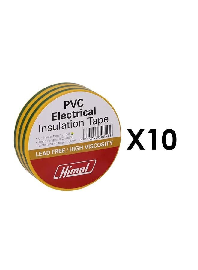 Himel Set Of 10 Electrical Insulation Pvc Tape Roll 0.15Mmx19Mmx10M Yellow/Green