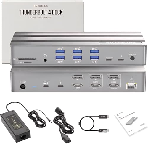 Smartlinx Thunderbolt 4 Dock with DisplayLink - USB-C/A MacBook Docking Station, Chrome, Windows 10/11 Compatible - 21 Ports, Dual/Triple/Quad/5 Monitor Support - 40Gbps, 150W Charging, 8K/4K Display - Image 1