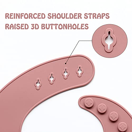 Ginbear Silicone Bibs for Babies Girl, Waterproof Adjustable Silicon Rubber Baby Feeding Bibs with Food Catcher Pocket for Toddlers 6 Months+ (Mauve/Baby Pink) - Image 4