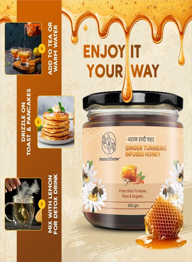 Munchbrew عسل مونشبرو بنكهة الزنجبيل والكركم 400 غرام | عسل بنكهة الزنجبيل والكركم | مُحلي طبيعي للشاي والحليب والطعام | عبوة زجاجية | مُحلي متعدد الاستخدامات - Image 5