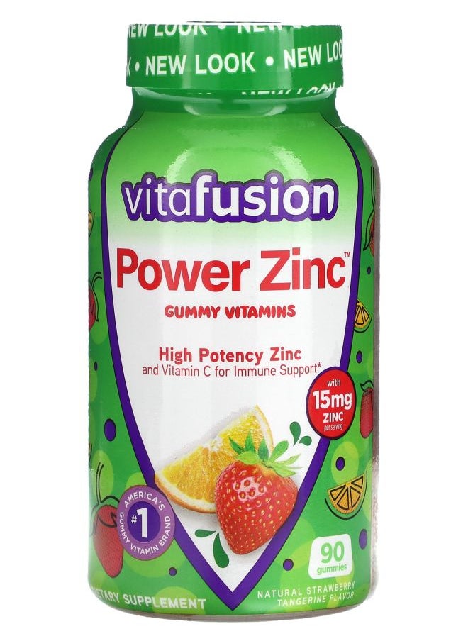 Vitafusion Power Zinc Gummy Vitamins Natural Strawberry Tangerine 15 mg 90 Gummies (5 mg per Gummy) 