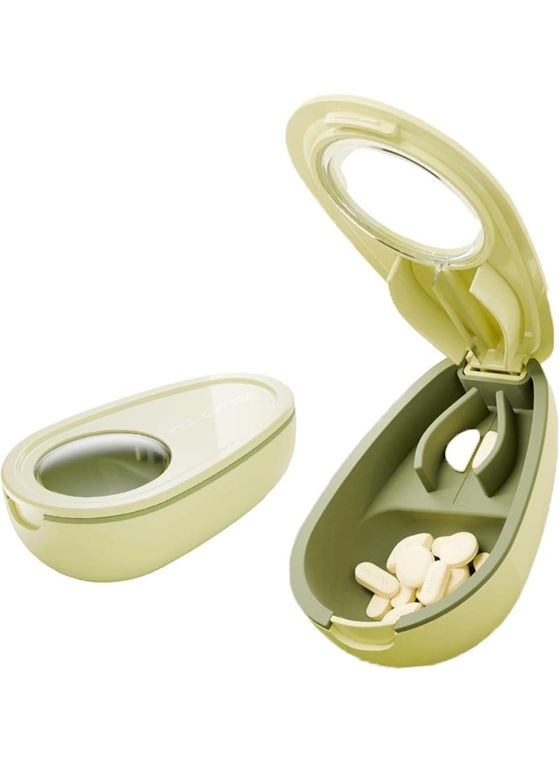 قاطع حبوب على شكل أفوكادو، مقسم أقراص دواء صغيرة وكبيرة، قطاعة حبوب دقيقة للجرعات، حبة نصفية وربع، قابلة لإعادة الاستخدام، تصميم آمن بمقبض مانع للانزلاق، شفرات من الفولاذ المقاوم للصدأ، خفيفة ومحمولة للمنزل والسفر – أخضر، 1 قطعة - Image 1