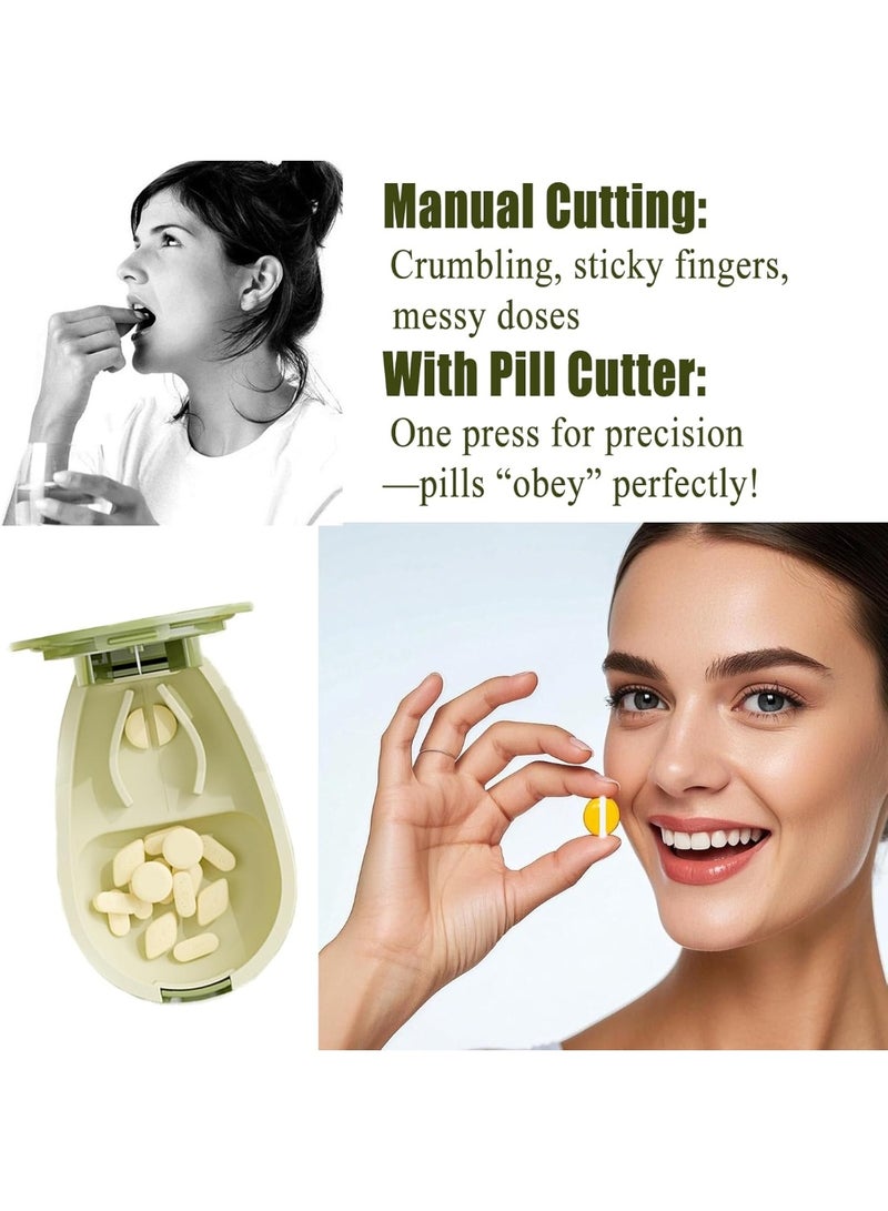قاطع حبوب على شكل أفوكادو، مقسم أقراص دواء صغيرة وكبيرة، قطاعة حبوب دقيقة للجرعات، حبة نصفية وربع، قابلة لإعادة الاستخدام، تصميم آمن بمقبض مانع للانزلاق، شفرات من الفولاذ المقاوم للصدأ، خفيفة ومحمولة للمنزل والسفر – أخضر، 1 قطعة - Image 5