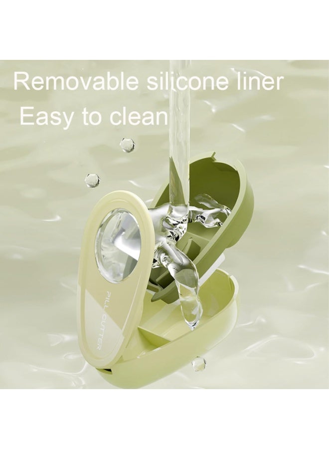 قاطع حبوب على شكل أفوكادو، مقسم أقراص دواء صغيرة وكبيرة، قطاعة حبوب دقيقة للجرعات، حبة نصفية وربع، قابلة لإعادة الاستخدام، تصميم آمن بمقبض مانع للانزلاق، شفرات من الفولاذ المقاوم للصدأ، خفيفة ومحمولة للمنزل والسفر – أخضر، 1 قطعة - Image 4